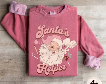 Santa's Helper Teacher Sweatshirt, Teacher Gift, Retro Christmas Teacher Shirt, Gift for Teacher, Teaching Team Christmas Gift, Party Shirt