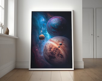 Planets from Beyond, fantasy poster, Bedroom, Living room, Abstract wall art, gamer wall art, galaxy, space art, nebula, outerspace