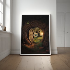 Hobbit Hole, Fantasy Poster, Schlafzimmer, Wohnzimmer, Abstrakte Wandkunst, Herr der Ringe, Mittelerde, Geschenk für Tolkien Fan
