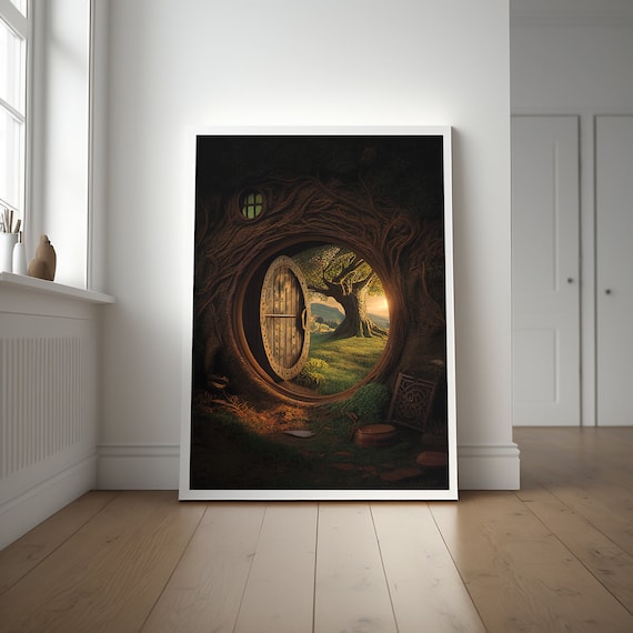 Hobbit hole, fantasy poster, Bedroom, Living room, Abstract wall art, lord of the rings, the shire, Middle Earth, Gift for Tolkien Fan