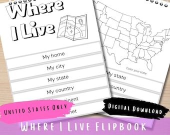 Where I Live Flipbook, Homeschool Geography, Learn your address, Homeschool Social Studies, Map skills, Kindergarten Activity