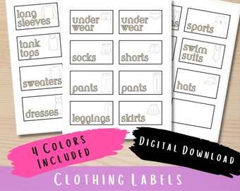 Printable Dresser Labels / Simple Organizing Labels for Clothing / Kids /  Instant Download PDF and SVG 
