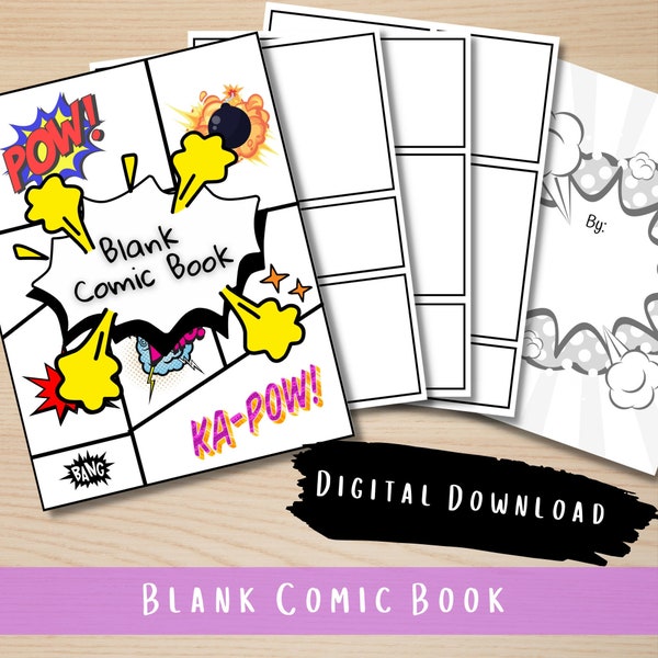 Printable Comic Book Templates, Blank Comic book pages, Comic drawing, Blank comic digital download