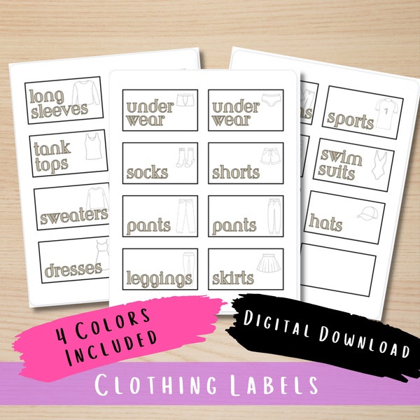 Clothing labels, closet drawer labels, dresser drawer labels, printable kid clothing visual aid, special needs life skill clothing