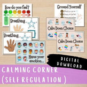 Calming Corner, self regulation, anxiety, kid feelings, calm down choices, shape deep breathing, emotions, grounding technique
