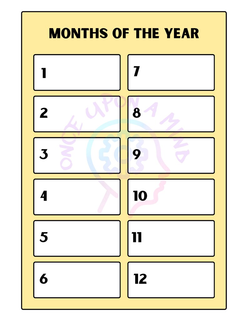 Months of the year matching worksheet printable kindergarten