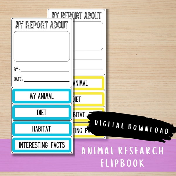 Animal Research Flipbook Printable, Homeschool Animal Unit Study, homeschool science, Animal Report, Learn about animals