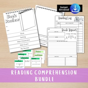 Reading Comprehension Bundle, Reading Log, Homeschool Book Report, Book Review, Homeschool language arts, ELA activity, book tracker