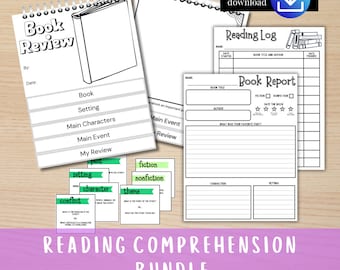 Reading Comprehension Bundle, Reading Log, Homeschool Book Report, Book Review, Homeschool language arts, ELA activity, book tracker