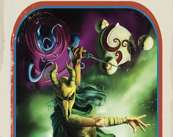 May include: A book cover with a fantasy illustration of a woman with green hair and a skeletal mask holding a dagger. The book title is "Silent Steel" and the author is "Grem L. Nob".