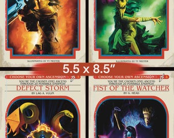 May include: A set of four Choose Your Own Ascension books with colorful covers featuring fantasy illustrations. The books are titled "Rise of the Ironclad", "Silent Steel", "Defect Storm", and "Fist of the Watcher".