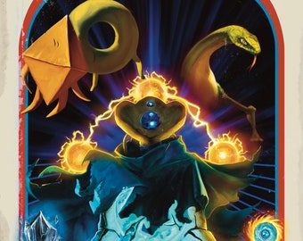 May include: A book cover with a colorful illustration of a figure with a glowing head and a snake wrapped around its arm. The title of the book is "Defect Storm" by Lag A. Vulin. The book cover also includes the text "Choose Your Own Ascension" and "Illustrated by Ty Meeter".