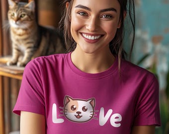 Camiseta unisex de estilo japonés con diseño de gato kawaii "Love"