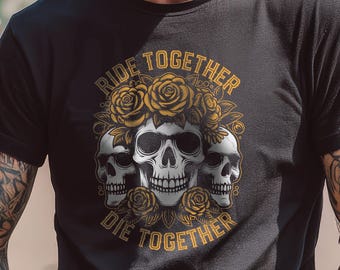 Camiseta Skull & Roses Biker: Camiseta Gótica para Motociclistas