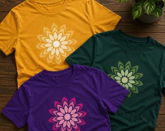 Mandala Floral T-Shirt, Symmetrical Botanical Design, Earthy Yoga Top
