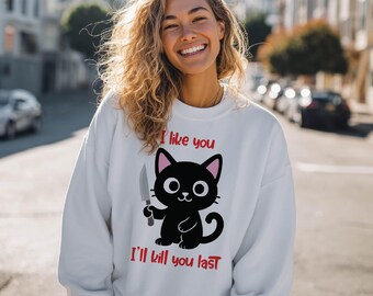Sudadera con gato y cuchillo: Humor negro, cuello redondo
