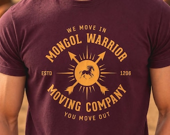 T-Shirt der mongolischen Krieger Umzugsfirma | Dschingis Khan Geschichts-T-Shirt