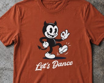 Camiseta retro con estampado de diablo bailarín, camiseta con gráfico de dibujos animados, camiseta unisex de algodón.