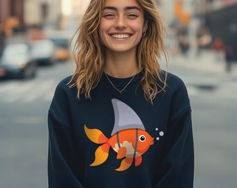 Goldfish Shark Fin Sweatshirt: Funny Animal Graphic Crewneck