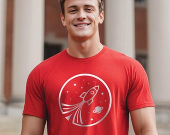 Vintage Cosmic Adventure: Retro Rocket Line Art T-shirt