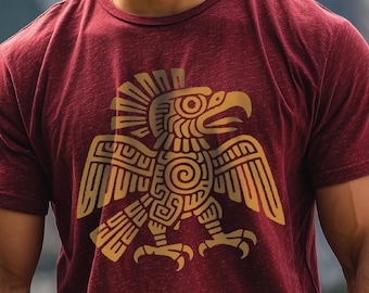Eagle Aztec Graphic Tee, Tribal Bird Print T-Shirt