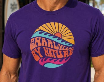 Psykedelisk havsgrafik-t-shirt, retro strandsurf-t-shirt, unisex hippie-tröja