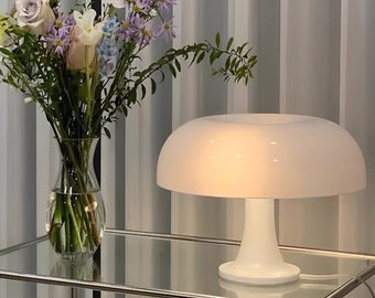 Retro Designer Mushroom Lamp | White Orange Desk Lamp | Gift for Home or Kids Room | Home Accent | Minimalist Decor | Room Desk Lighting