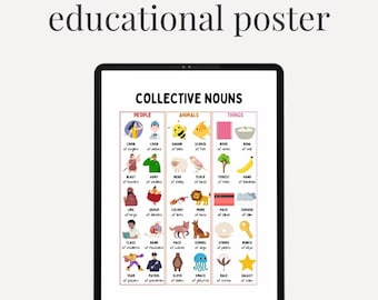 Póster de sustantivos colectivos, decoración para el aula de educación en casa (descarga digital)
