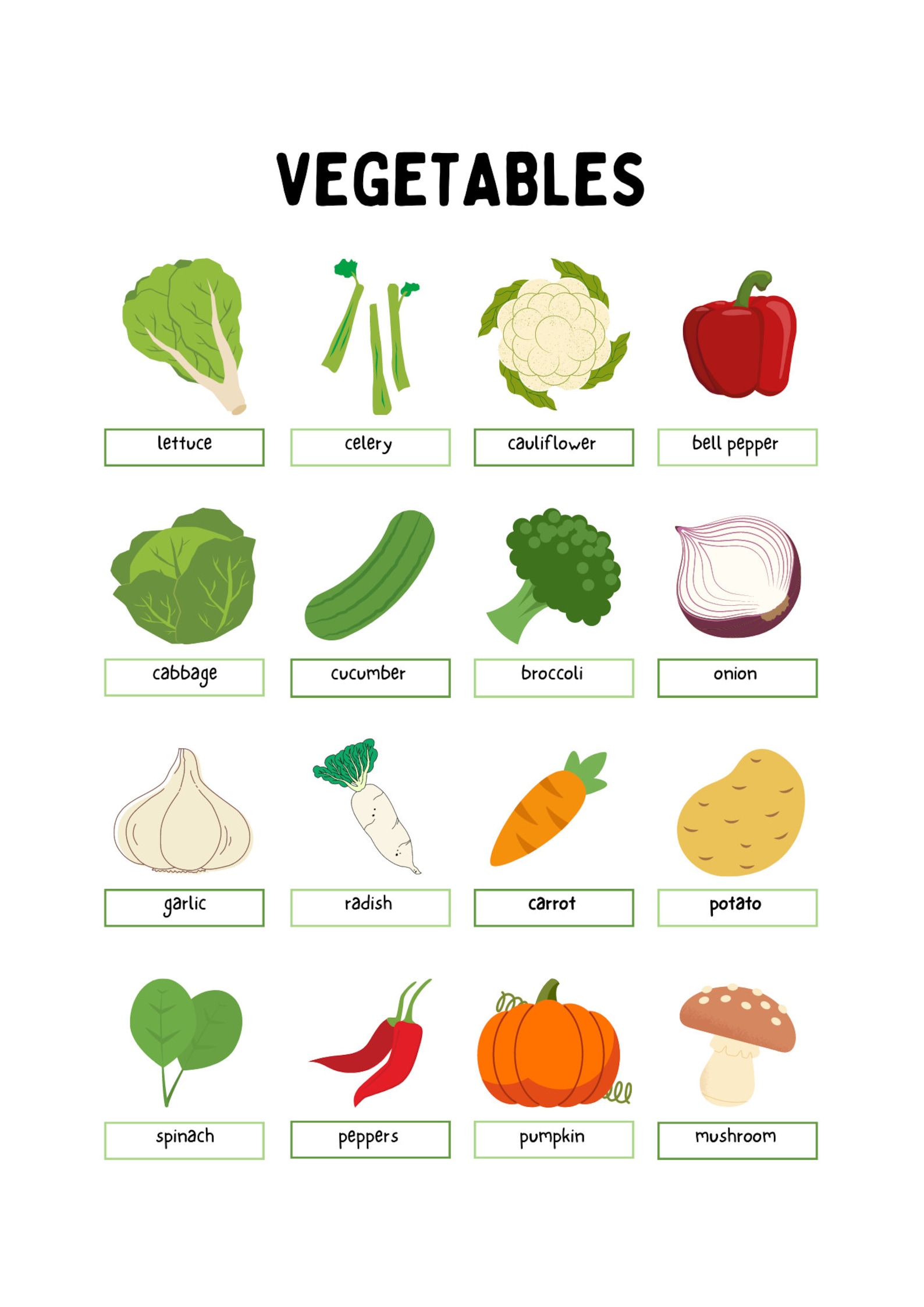 Vegetable Poster, Educational Wall Art, Back to School, Homeschool ...