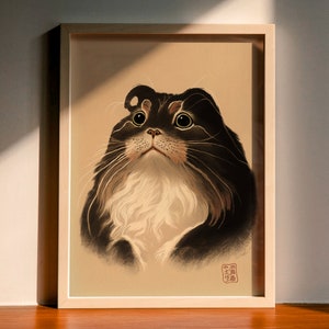 Japanese Cat Print, Matsumoto Hoji Inspired Art Print, Japanese Decor, Vintage Animal Painting Print