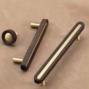 Walnut & Brass Cabinet Knob: Modern Wood Drawer Pull