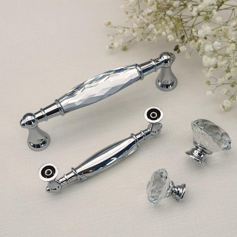 Black Crystal Glass Drawer Knob: Cabinet Door Pull