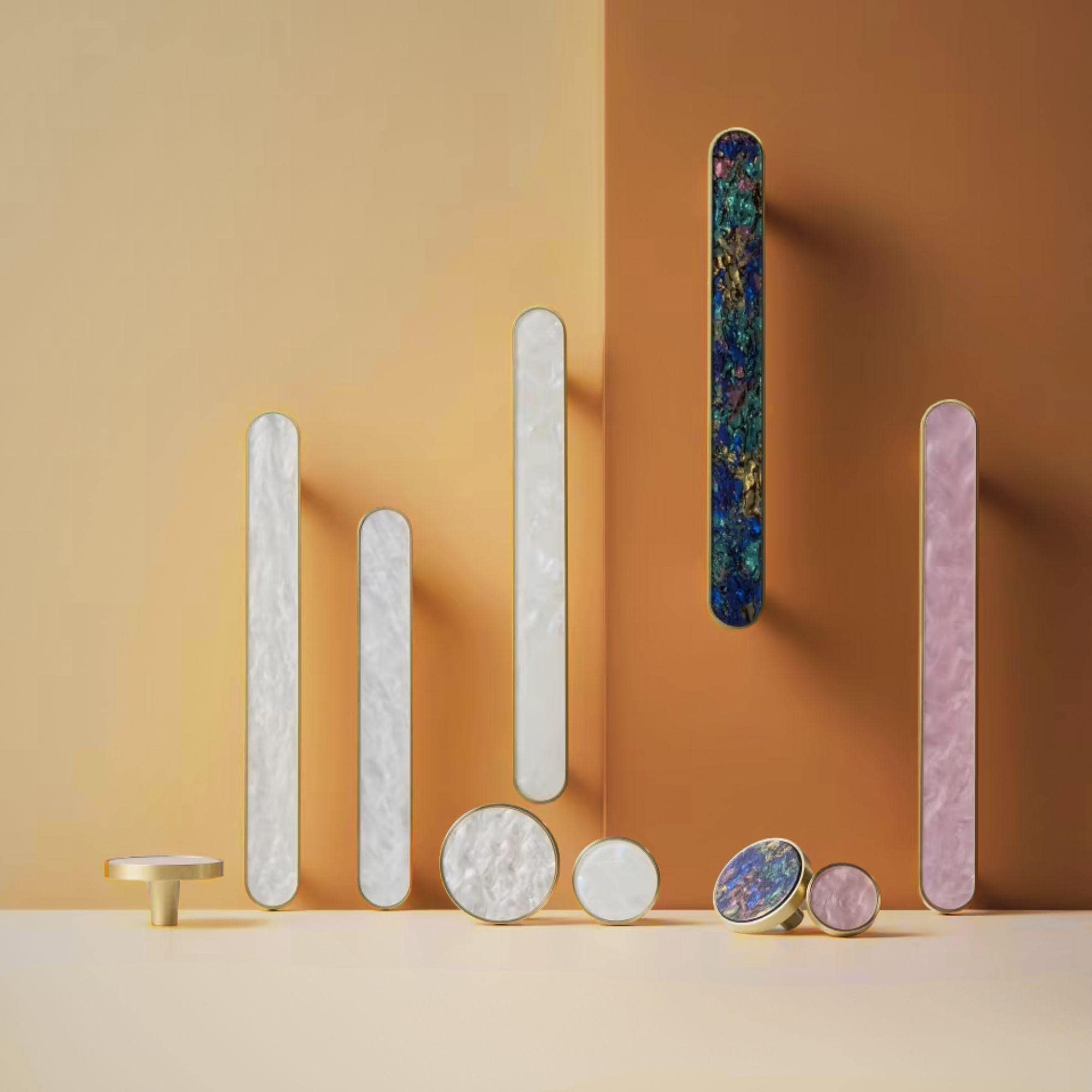 Abalone Shell Cabinet & Drawer Pulls – Iridescent Pearl Handle – Nautical Hardware with Gold Finish