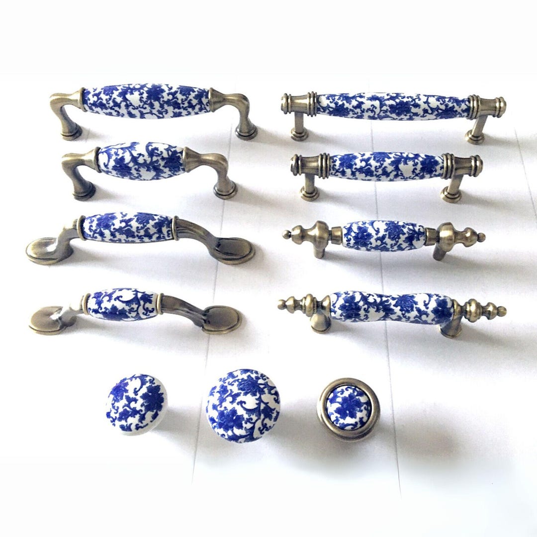 Blue & White Ceramic Drawer Pulls – 3–5 Inch Cabinet Handles for ...