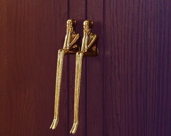 Brass Sitting Man Drawer Pull: Artistic Cabinet Handle (5.9 inch)
