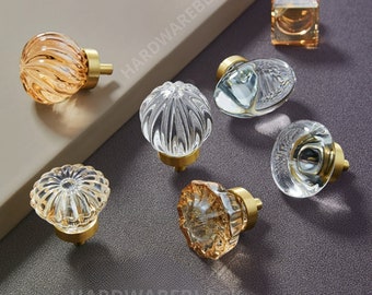 Crystal Glass Knobs for Cabinets & Drawers | Elegant Brass Hardware | Modern Crystal Cabinet Knobs