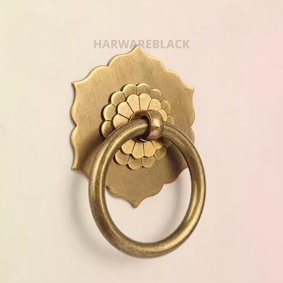 Antique Brass Ring Drawer Knobs: Vintage Cabinet Hardware - Etsy
