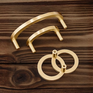 Brushed Gold Brass Cabinet Handle: Half Circle Drawer Pull