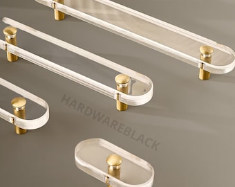 Brass & Acrylic Drawer Pull – Decorative Cabinet Handle – Retro Kitchen Hardware – Bold Mixed-Material Accent
