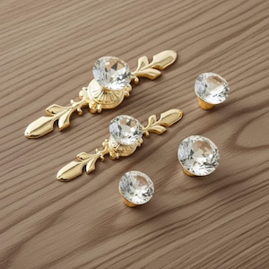 Crystal and Gold Drawer Pulls, Cabinet Handles & Knobs – Vintage Decorative Hardware for Dressers