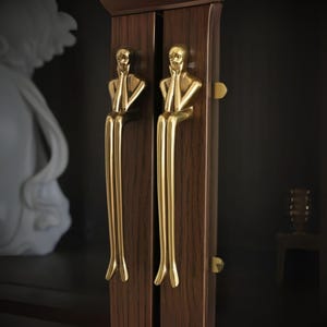 Silver & Brass Sitting Man Cabinet Pull: Art Deco Geometric Handle for Cabinet Kitchen