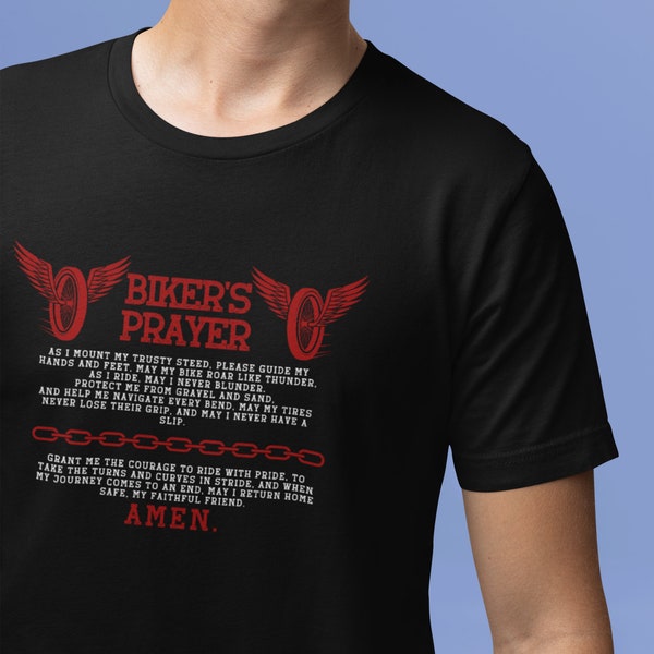 Bikers Prayer Bella Canvas 3001 TShirt Durable Black Biker T-Shirt Racing Tee Motorcycle Enthusiast Gift Motorbike Wings T-Shirt Comfortable