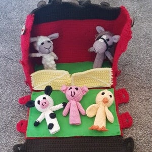 Crochet Pattern: Finger Puppets with Barn Carry Case, Nursery Rhyme Finger Puppets, Five Farm Animals, Barn Play Mat, Storytelling