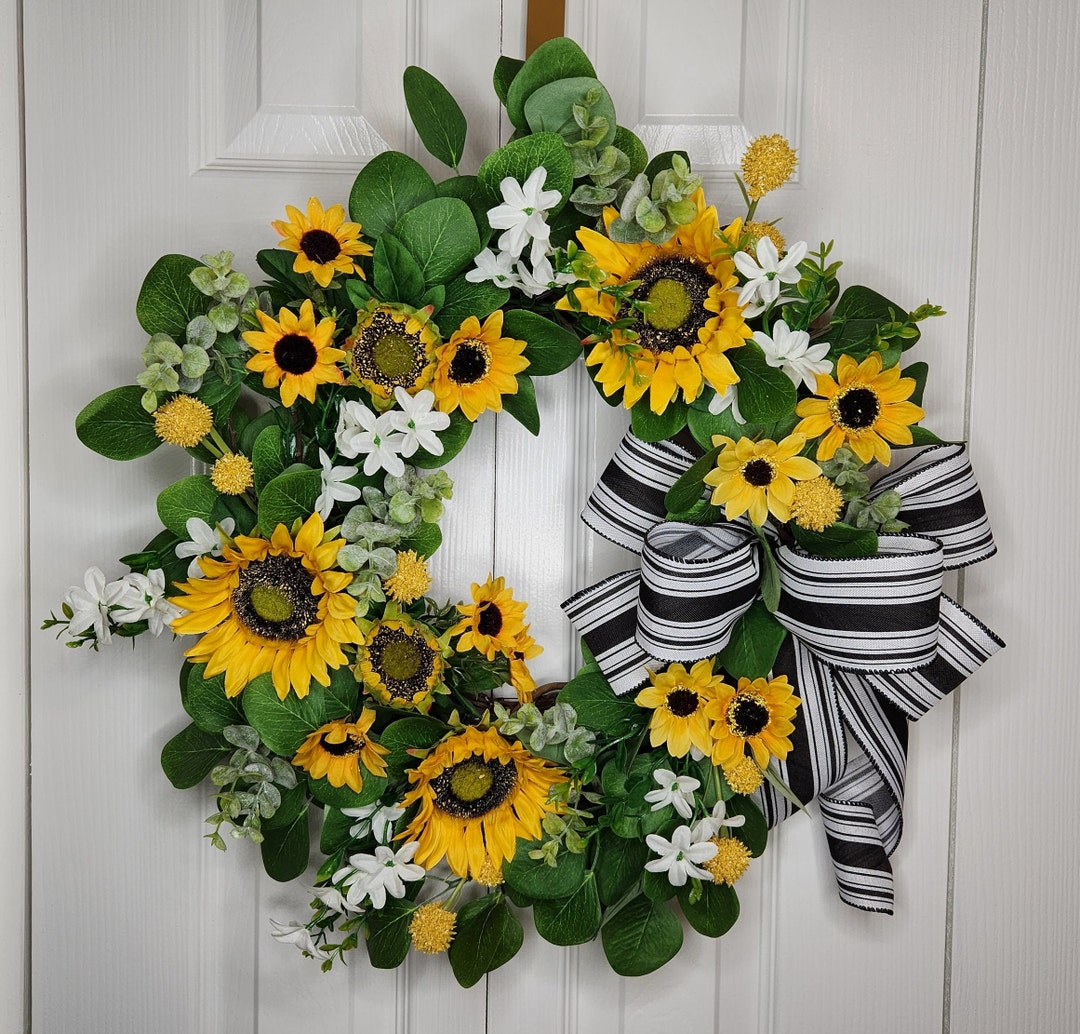 Spring Wreath, Summer Wreath, Sunflower Wreath, Yellow Floral Wreath ...