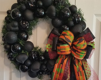 African Ribbon Holiday Wreath, Black History Month, Kwanzaa Wreath, Black Wreath