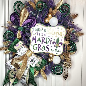Beads and Bling Mardi Gras Wreath, Louisiana, New Orleans Mardi Gras, Door Wreath, Door Decor, Handmade Gift