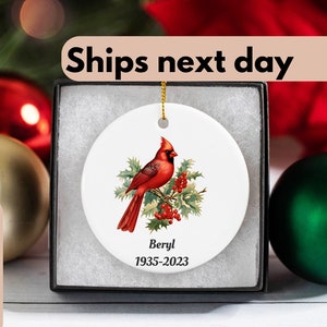 red cardinal Christmas ornament, memorial, remembrance, , red bird, keepsake, cardinal, 3&quot; Ceramic Ornament, personalized ornaments