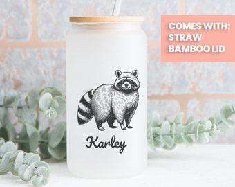 Raccoon tumbler, personalized racoon gift, trash panda, Raccoon Lovers, Racoon gifts, frosted glass tumbler, woodland animal, forest animal