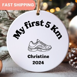 first 5 km ornament, running gift, first run, race, 3&quot; Ceramic Ornament, gift for runner, race gift, race bauble, 5 km race