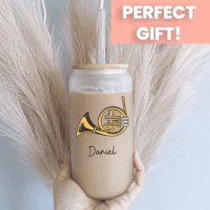 french horn frosted glass, french horn cup, french horn gift, french horn lover, custom french horn, personalized french horn player